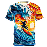 Papercraft Surfer Sunset Unisex Tee - Subtle Blue M